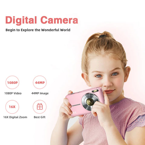 FHD 44MP 1080P Digital Camera Rechargeable Cameras with 16x Zoom Compact 2.4 inches Camera Cameras for for Kids Adults Beginners