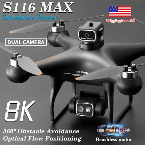 S116MAX 8K HD Drone Dual Camera 3 Batteries Optical Flow 360° Obstacle Avoidance WiFi FPV RC Quadcopter Toy Gift for Kids Adults