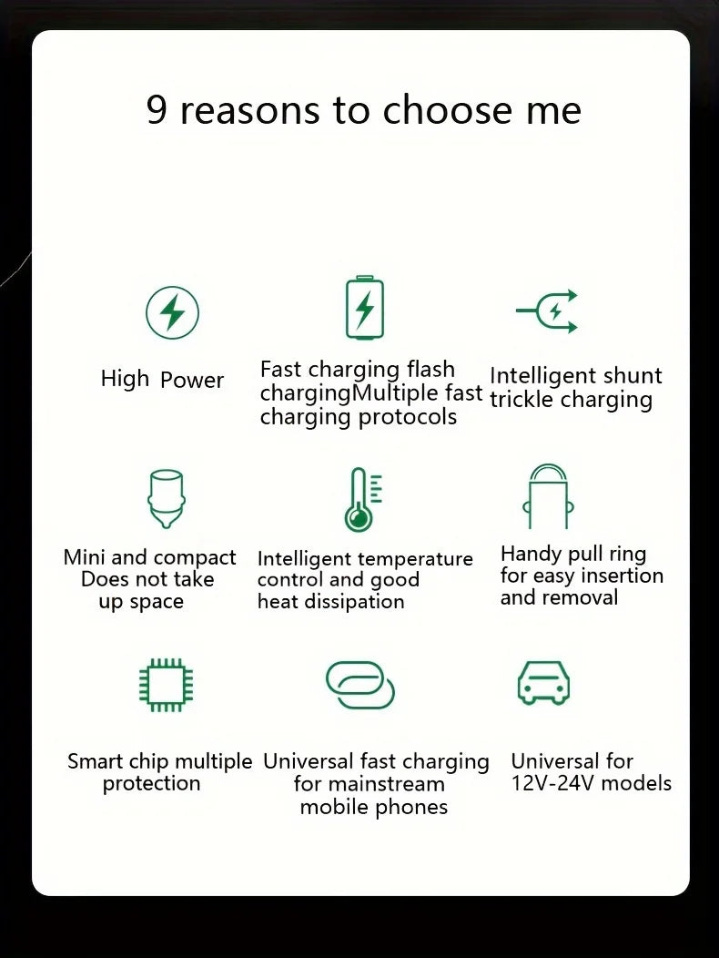 66W Flash Car Charger with Pull Ring - Ultra-Compact PD+USB Dual Port for Rapid Charging - Discreet Mini Design