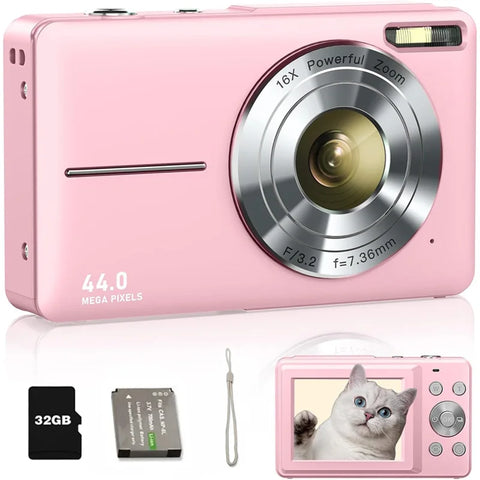 FHD 44MP 1080P Digital Camera Rechargeable Cameras with 16x Zoom Compact 2.4 inches Camera Cameras for for Kids Adults Beginners