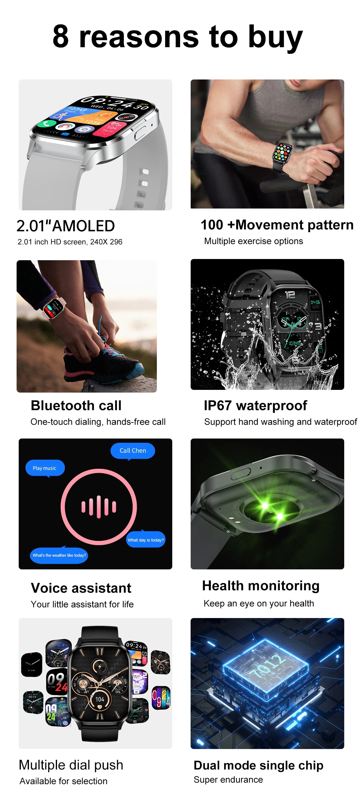 2024 New Smart Watch Heart Rate Sleep Monitor Breathing Training AMOLED HD Screen Bluetooth Call Weather Forecast Smartwatches