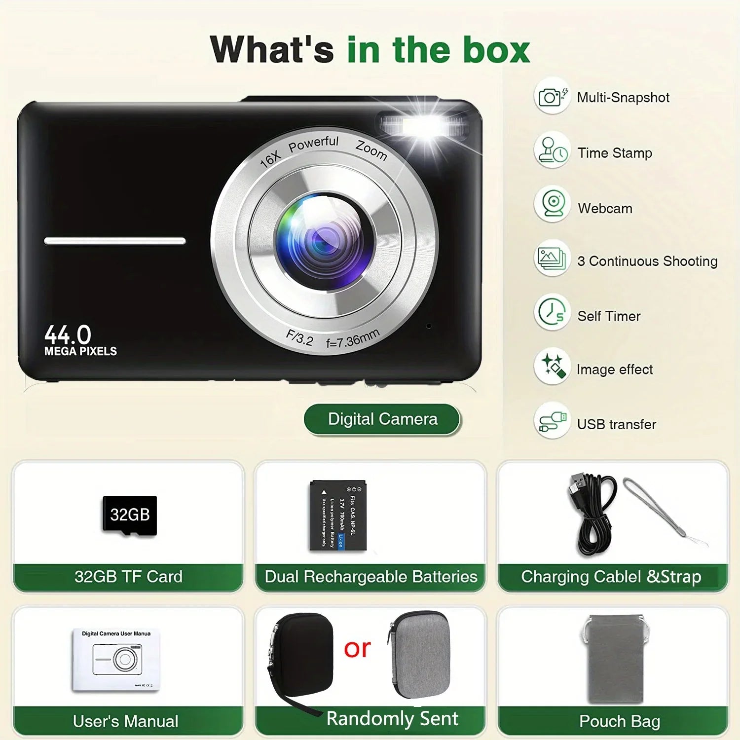 DC403 44MP HD Digital Camera 16X Digital Zoom Cameras Support For Taking Photos Recording Videos For Thanksgiving New Year Gifts