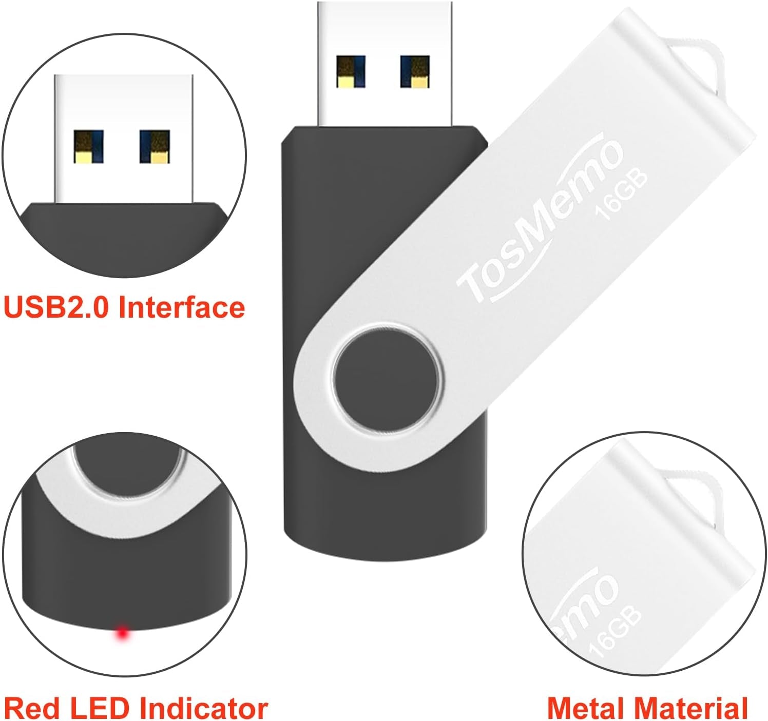 USB Flash Drive 16GB Thumb Drive USB 2.0 Flash Drive Swivel Jump Drive Pen Drive Memory Stick for Data Storage(2 Pack,Black & Blue)