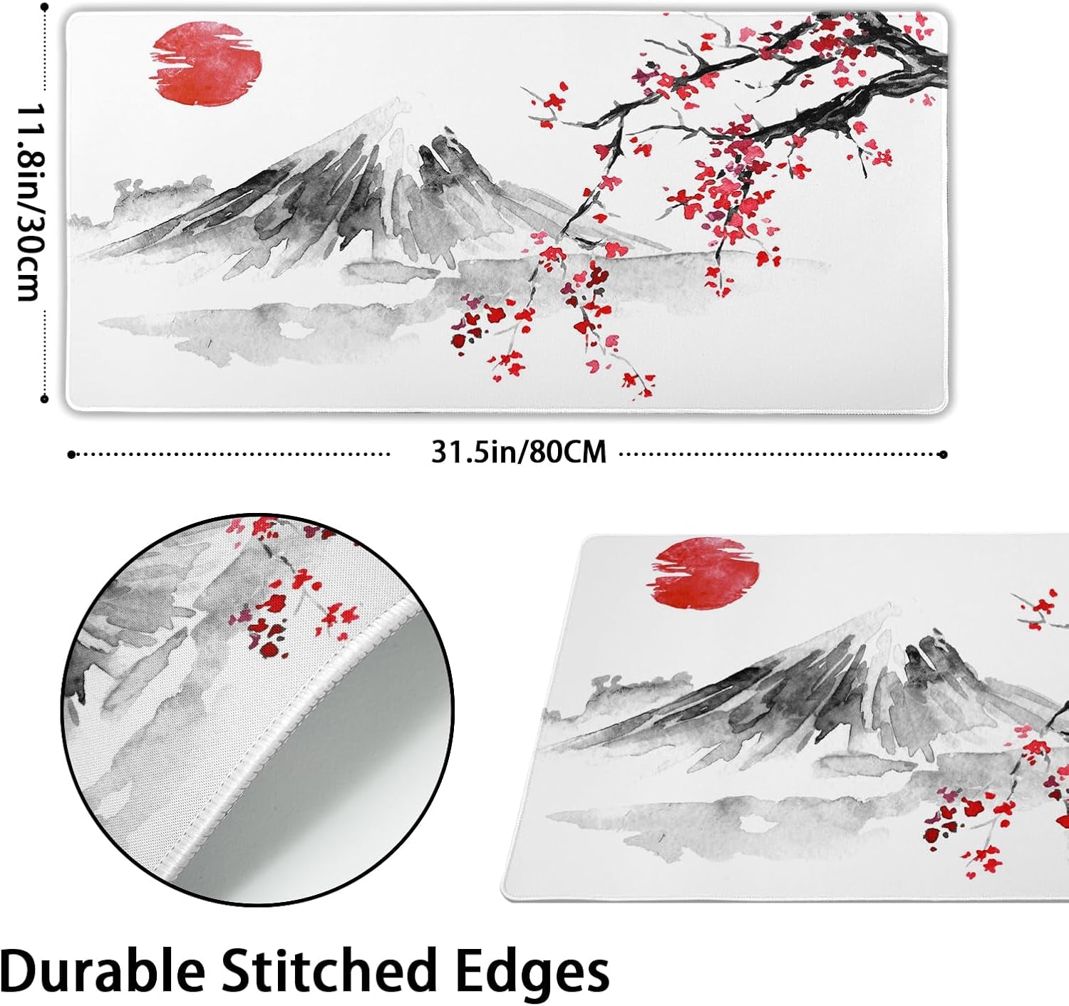 Japanese Cherry Blossom Sakura Large Gaming Mouse Pad 31.5×11.8 Inch XL Extended Waterproof Moudepads Non-Slip Rubber Base Keyboard Mat for Work/Office/Home