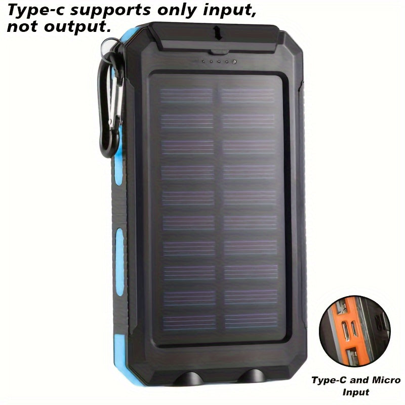 1pc, 8000mAh Solar Power Bank, Solar Charger Portable Charger External Battery Pack USB C Output Port Waterproof Solar Panel Charger With Dual LED Flashlights For IOS, Android And Outdoor Camping