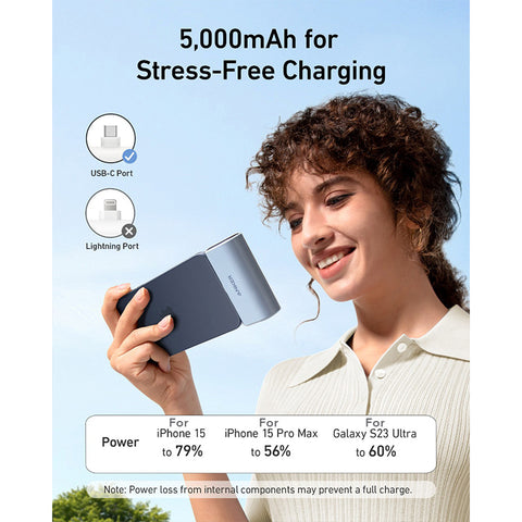 Refurbished--Anker Nano Power Bank with Built-in Foldable USB-C Connector, 5,000mAh Portable Charger 22.5W, for iPhone 15/15 Plus/15 Pro/15 Pro Max, Samsung S22/23 Series, iPad Pro/Air, AirPods, and More