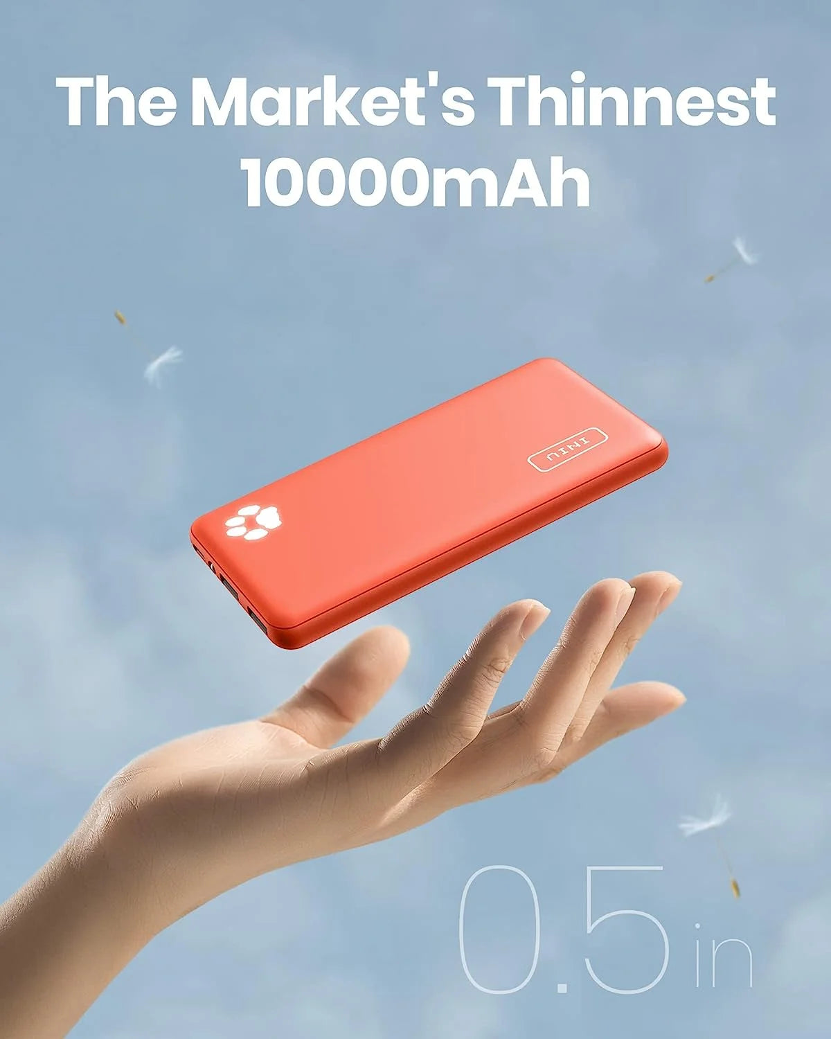 10000Mah Power Bank,Slimmest 15W Portable Charger, USB C In&Out High-Speed Charging Battery Pack, Compatible with Iphone & Samsung, Orange
