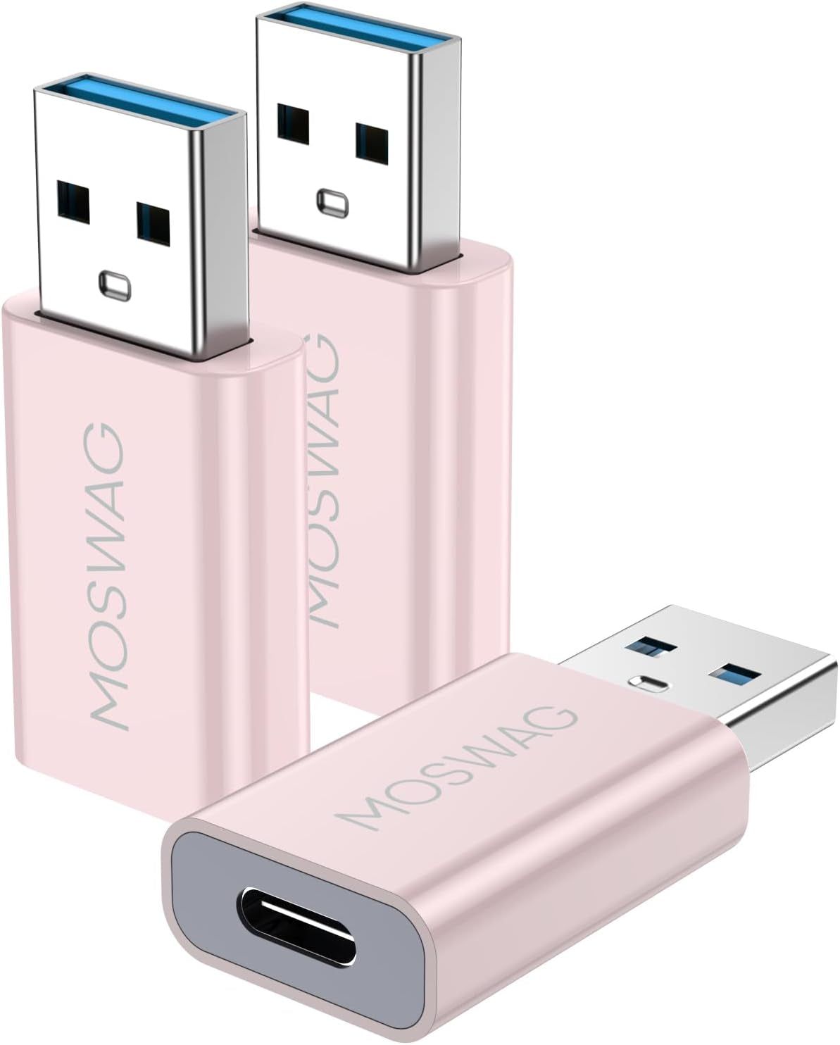 MOSWAG 3 Pack USB C to USB Adapter - Male to Female, Type-C to Type a Compatible with Apple Magsafe Charger, Mac, Laptops and Pcs