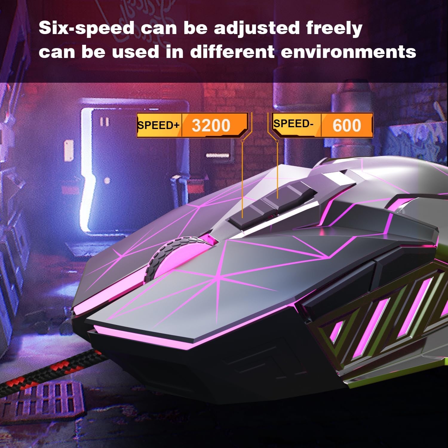 Magegee G10 Gaming Mouse Wired, 7 Colors Breathing LED Backlit Gaming Mouse, 6 Adjustable Speeds, Ergonomic Optical Computer Mouse with 7 Buttons for Windows PC Gamers