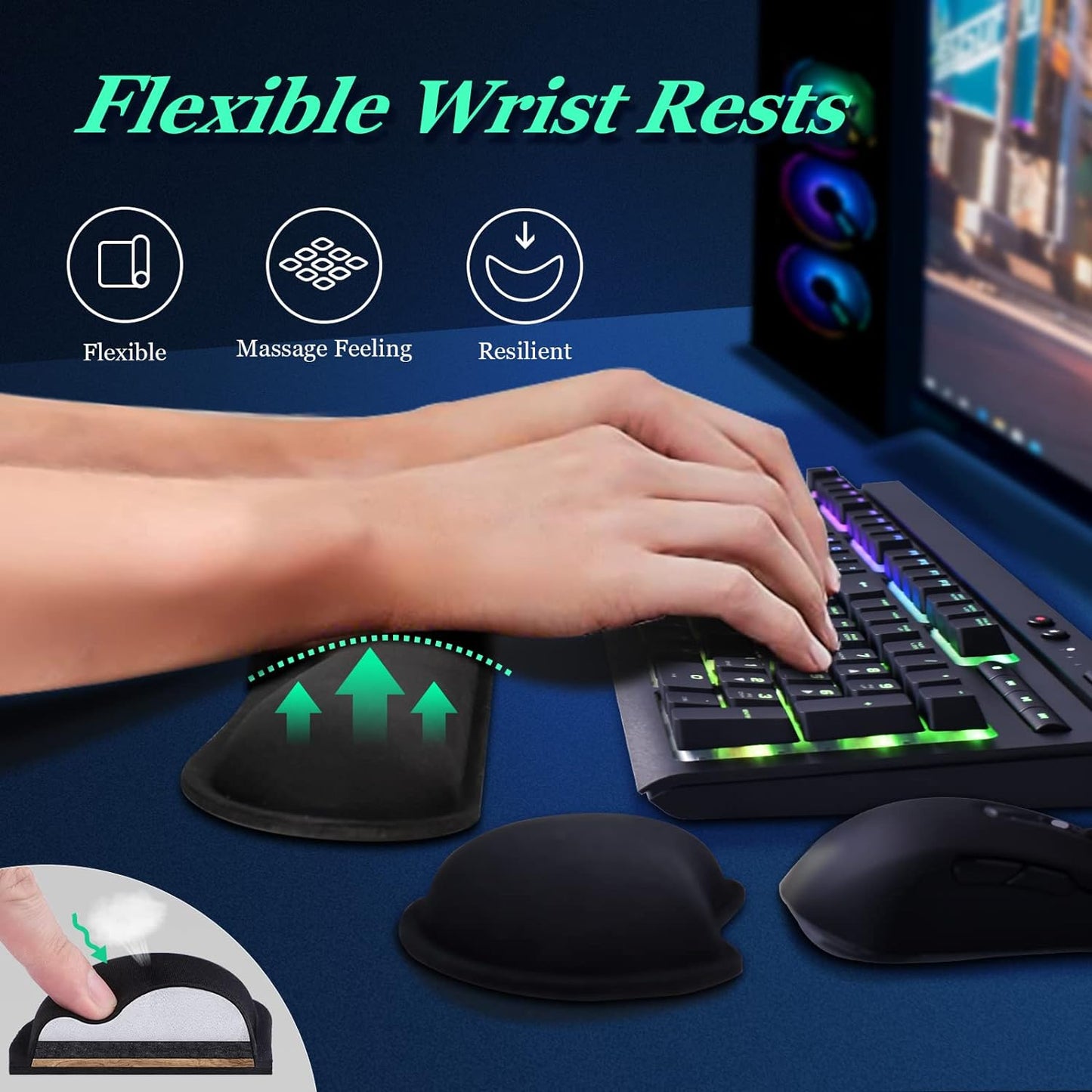 [3-In-1]Rgb Led Gaming Mouse Pad with Wrist Support,Ivienx Gaming Keyboard Mat Mouse Pad[31.5×11.8 In][Black],Light up Mouse Pad Mouse Pad Wrist Support with [15 Light Modes][2 Brightness Levels]