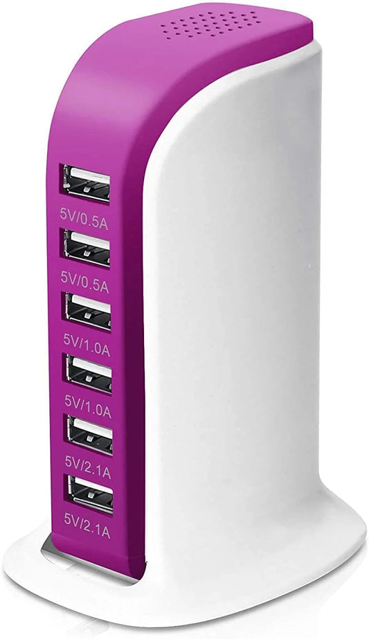 6-Port USB Wall Charger Desktop Charging Station Quick Charge 2.1,Compatible with Compatible with Phones,Tablets,Smartphones and More(Rose Red)
