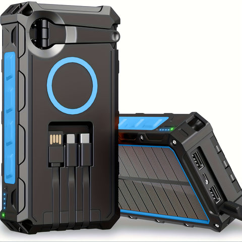 30000mAh Wireless Power Bank - 7-Port Portable Charger with 3 Built-in Cables, Hand Crank Generator, Strong Flashlight, and 4 Inputs for Rapid Recharging