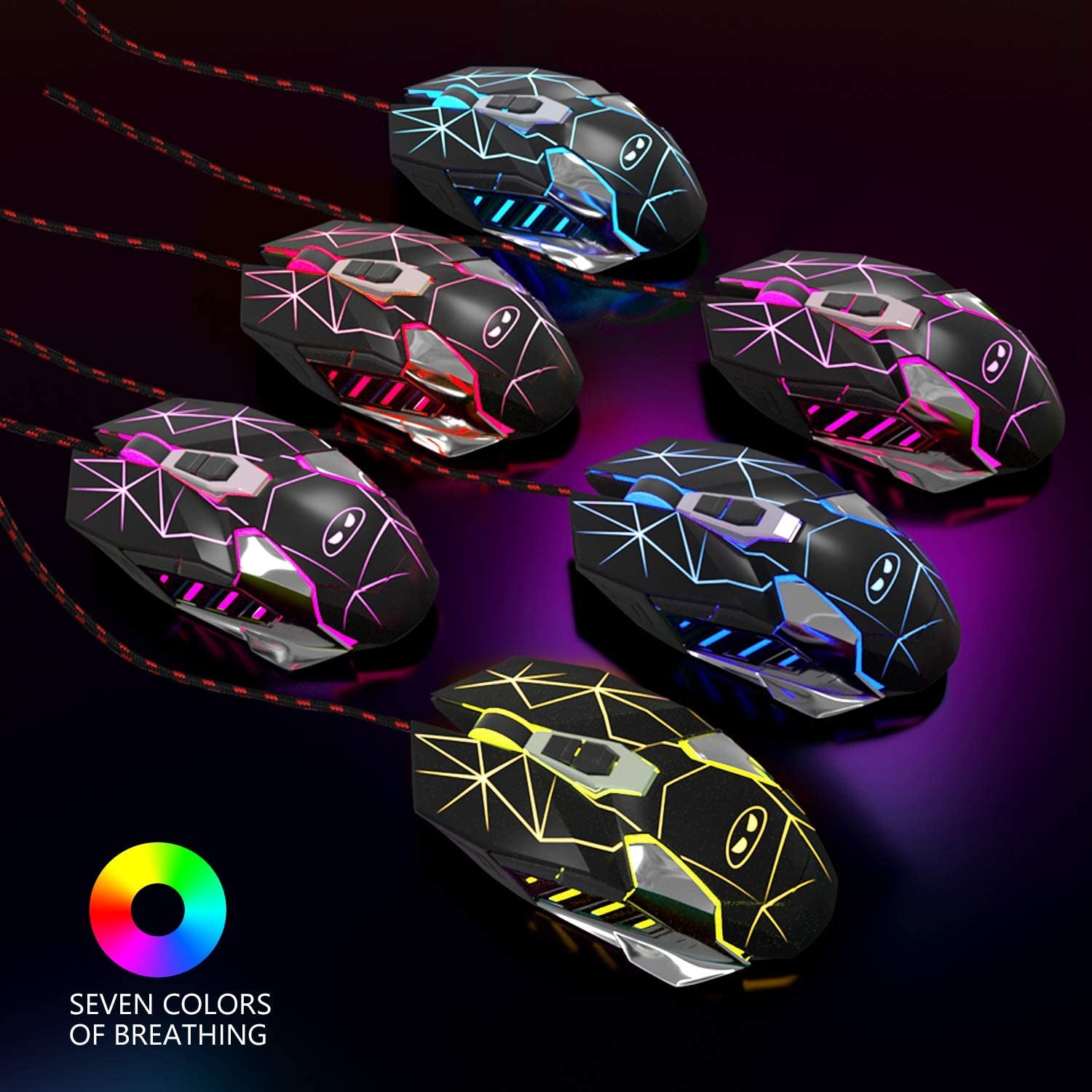 Magegee G10 Gaming Mouse Wired, 7 Colors Breathing LED Backlit Gaming Mouse, 6 Adjustable Speeds, Ergonomic Optical Computer Mouse with 7 Buttons for Windows PC Gamers