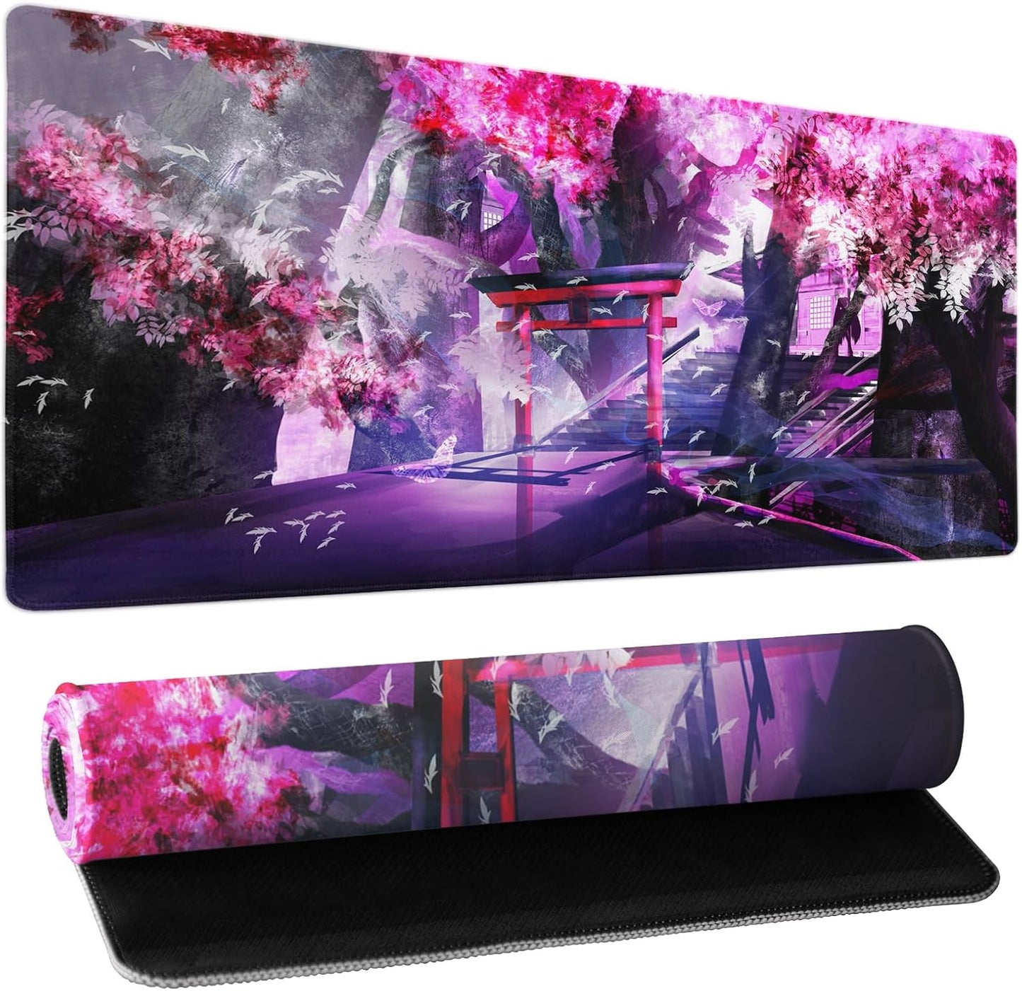 Japanese Cherry Blossom Sakura Large Gaming Mouse Pad 31.5×11.8 Inch XL Extended Waterproof Moudepads Non-Slip Rubber Base Keyboard Mat for Work/Office/Home