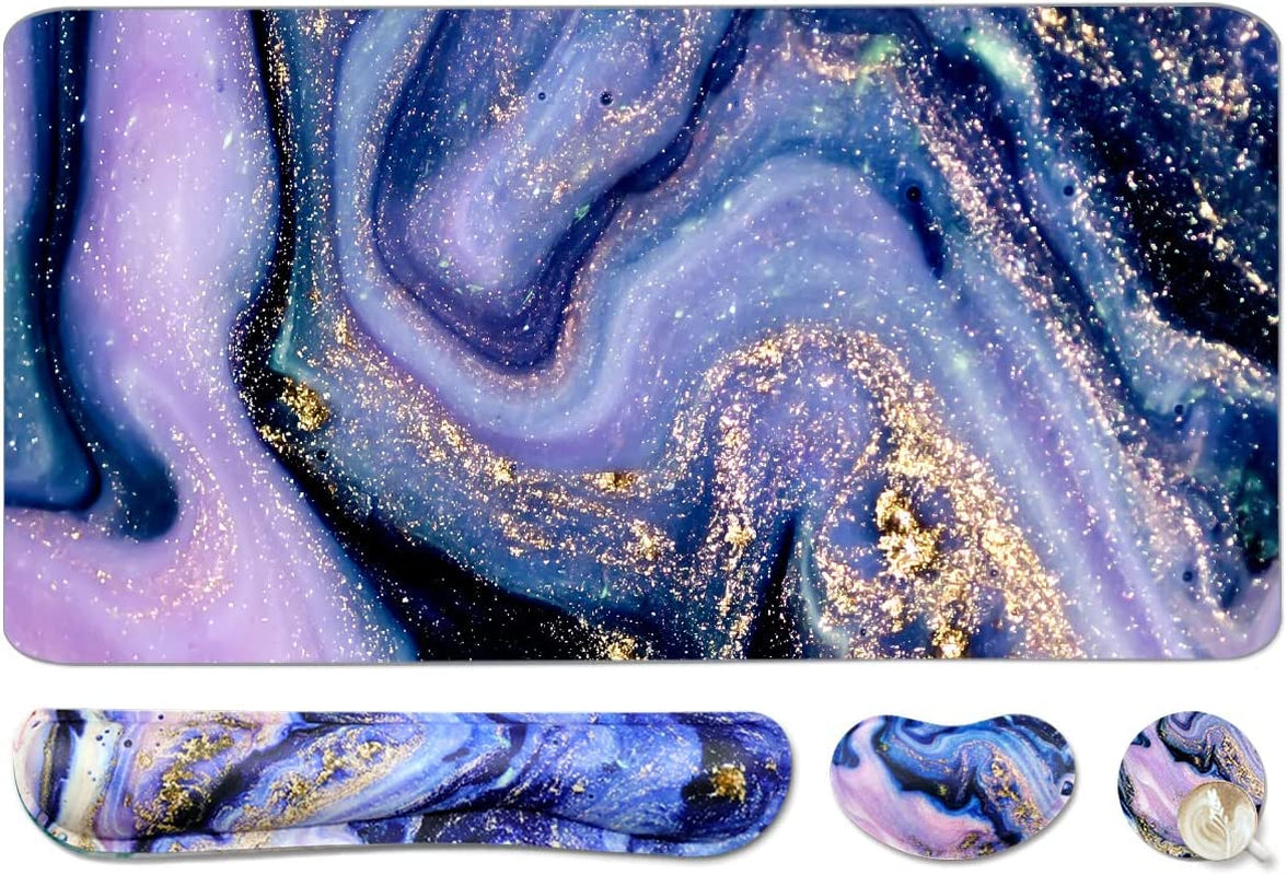 4-In-1 Large Gaming Mouse Pad, Keyboard Wrist Rest Pad & Wrist Support Mousepad Set, Extended Desk Pad Waterproof Desk Mat for Home Office Study Game-Beach