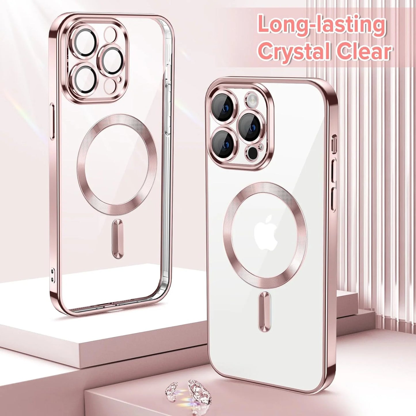 Magnetic Clear Case for Iphone 14 Pro Max, Slim Fit, Anti-Drop Shockproof, Rose