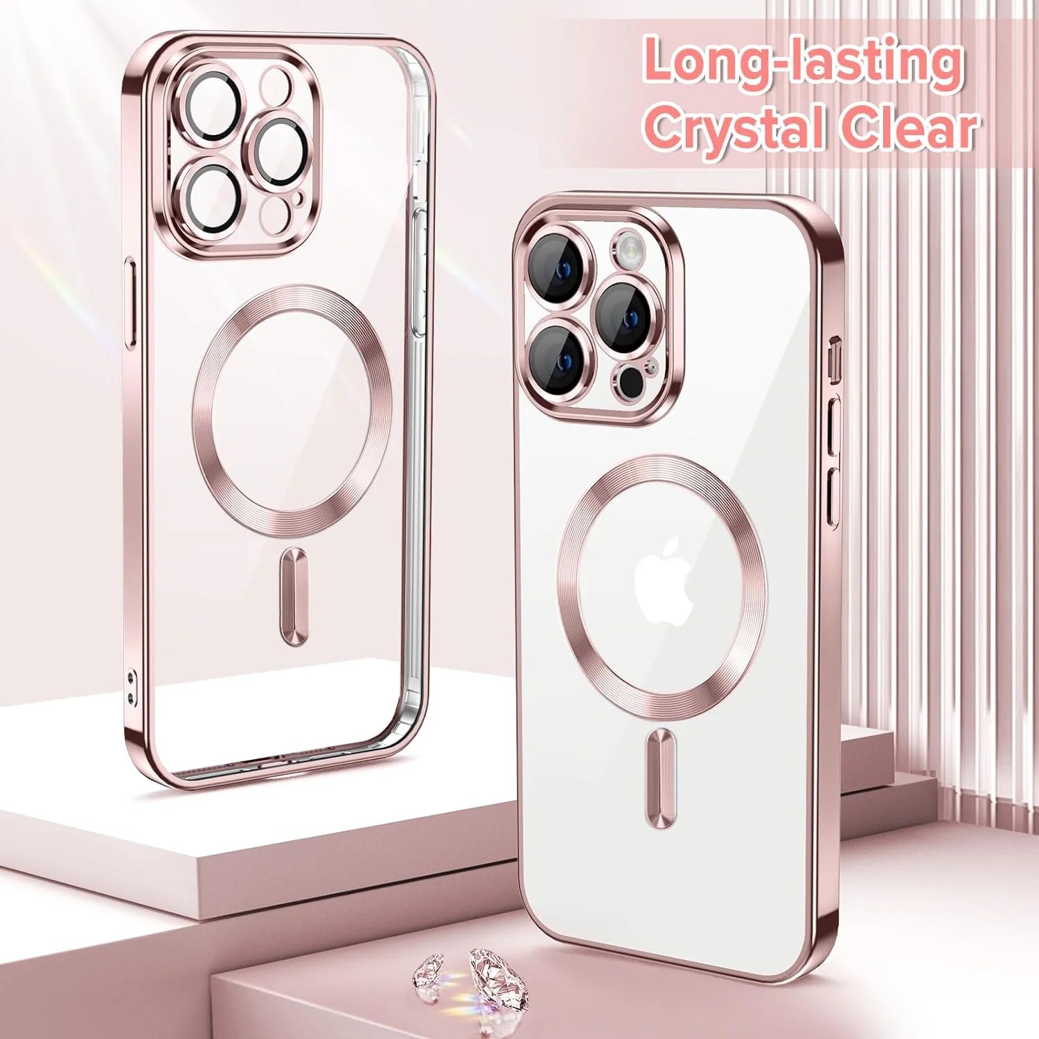 Magnetic Clear Case for Iphone 14 Pro Max, Slim Fit, Anti-Drop Shockproof, Rose