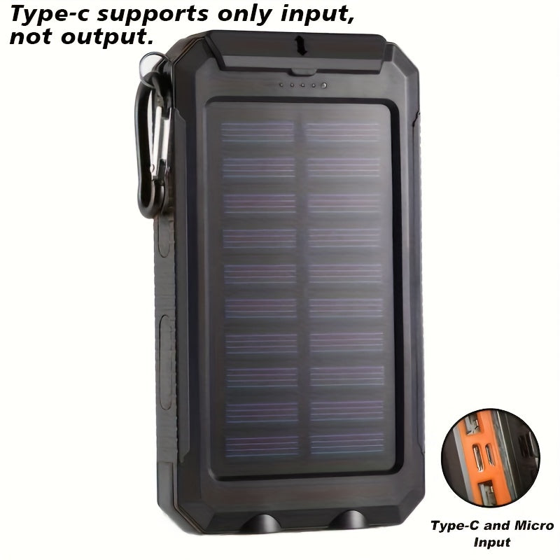 1pc, 8000mAh Solar Power Bank, Solar Charger Portable Charger External Battery Pack USB C Output Port Waterproof Solar Panel Charger With Dual LED Flashlights For IOS, Android And Outdoor Camping
