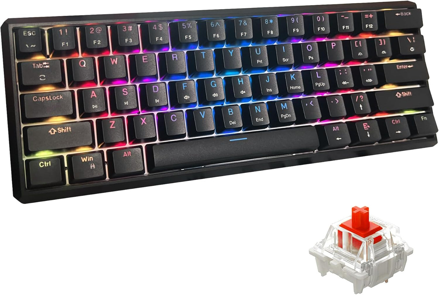 Snpurdiri 60% Wired Mechanical Keyboard, Mini Gaming Keyboard with 61 Keys for PC, Windows XP, Win 7, Win 10 (Black-Red, Red Switches)