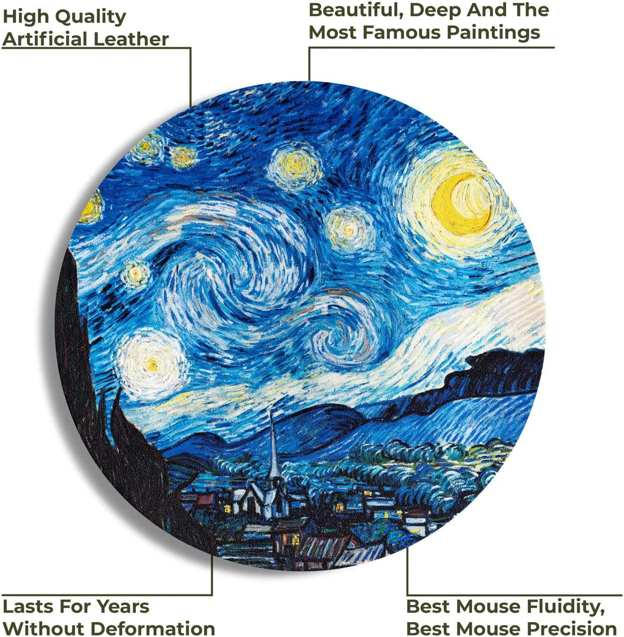 ARTHERE Mouse Pad - Mouse Pads with Famous Art, Cute Mouse Pad, Mouse Mat, Mousepad Mouse Pads for Wireless Mouse, Leather Mousepad (The Starry Night by Vincent Van Gogh)