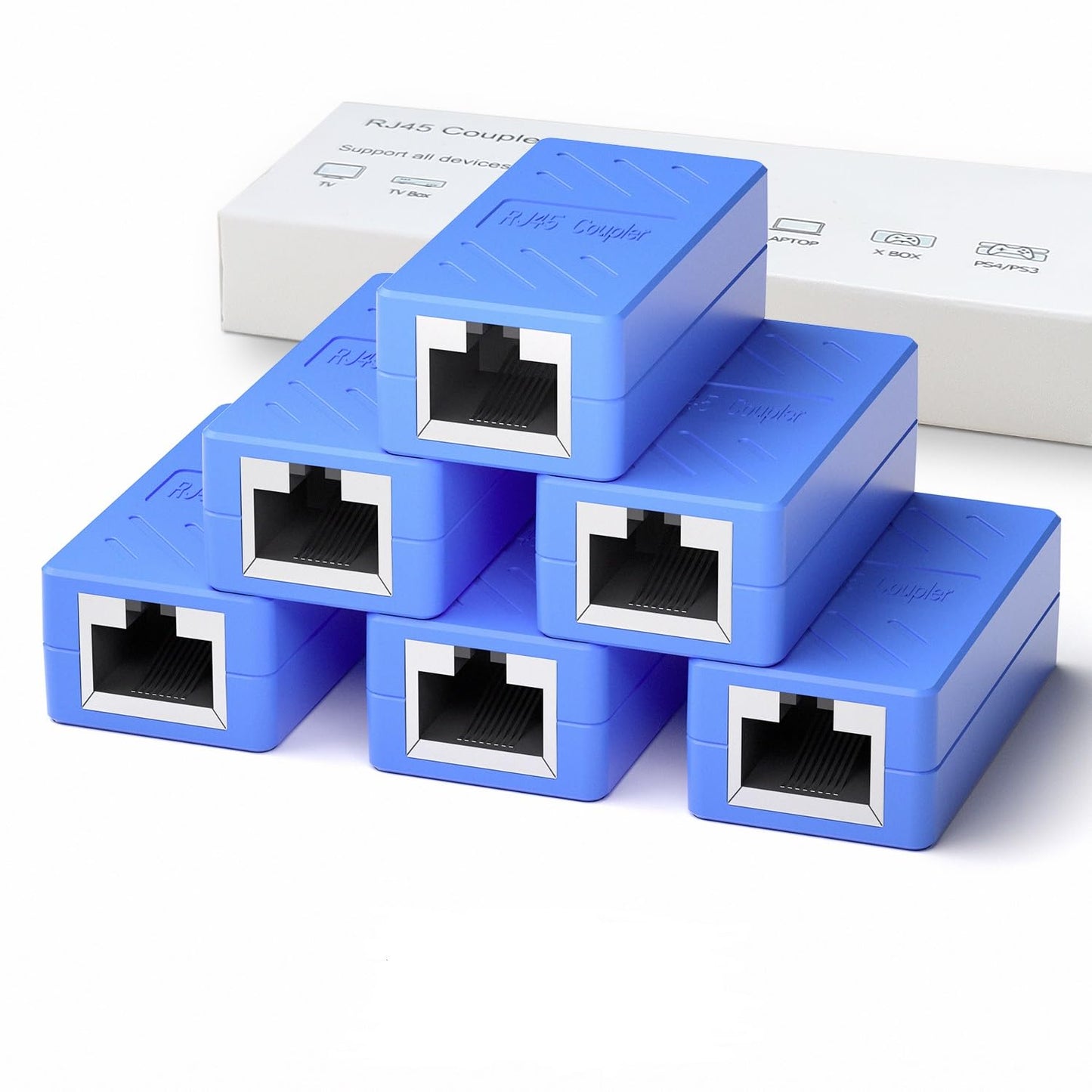 Dingsun RJ45 Coupler, Ethernet Extender for Cat7/Cat6/Cat5E/Cat5 Female to Female Ethernet Coupler Connector (5, Blue)