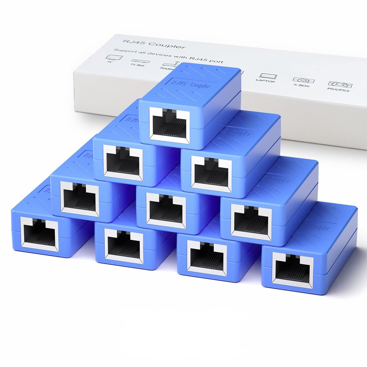 Dingsun RJ45 Coupler, Ethernet Extender for Cat7/Cat6/Cat5E/Cat5 Female to Female Ethernet Coupler Connector (5, Blue)
