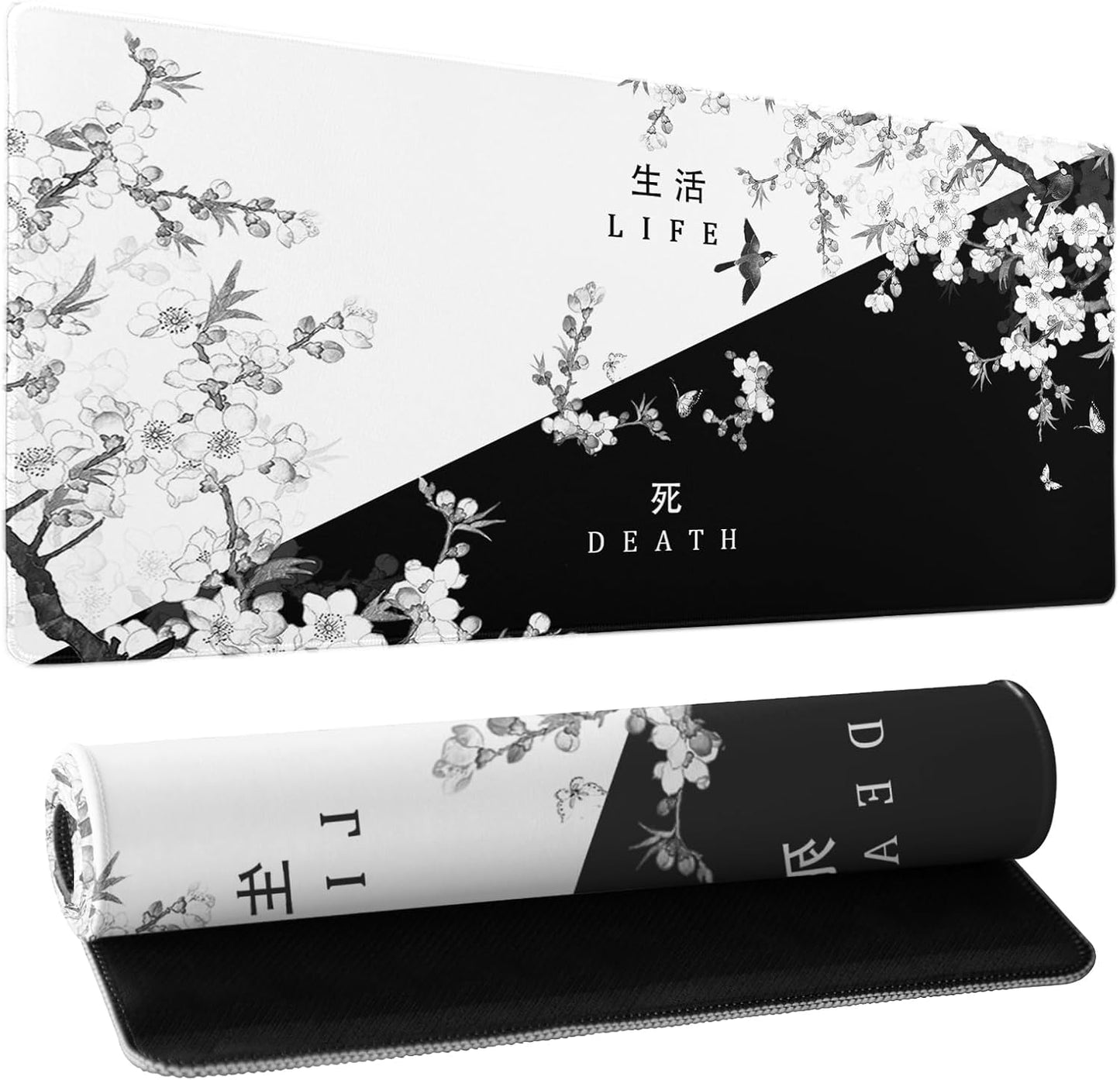 Japanese Cherry Blossom Sakura Large Gaming Mouse Pad 31.5×11.8 Inch XL Extended Waterproof Moudepads Non-Slip Rubber Base Keyboard Mat for Work/Office/Home