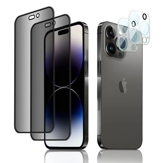 Compatible with Iphone 14 Pro Max/ Iphone 14 Pro/ Iphone 14/ Iphone 14 plus Privacy Screen Protector + Camera Lens Protector,Anti Scratch 9H Tempered Glass Screen Protector Film - [2 + 2 Pack]