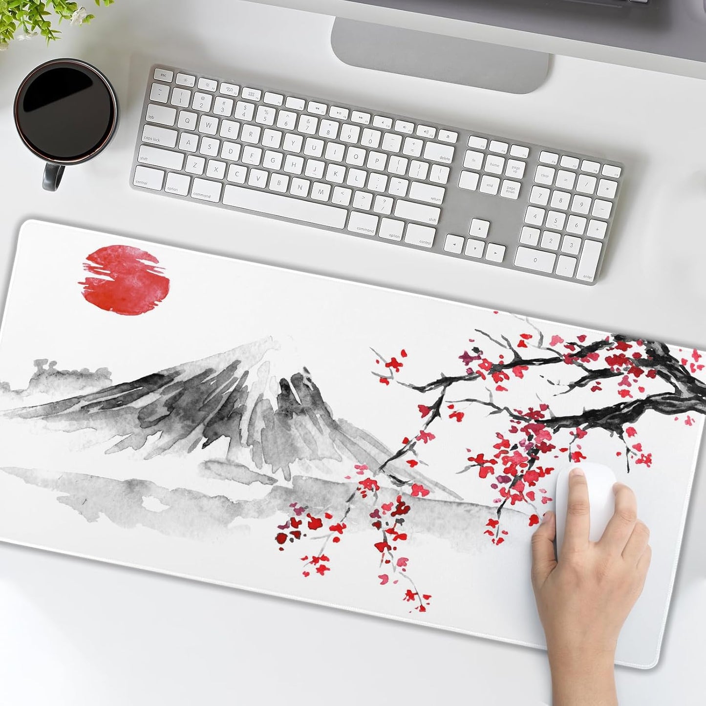 Japanese Cherry Blossom Sakura Large Gaming Mouse Pad 31.5×11.8 Inch XL Extended Waterproof Moudepads Non-Slip Rubber Base Keyboard Mat for Work/Office/Home