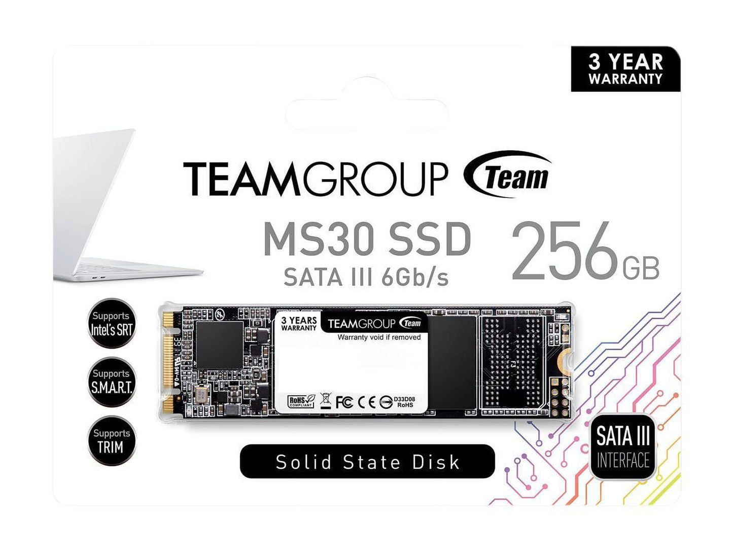 MS30 256GB with SLC Cache 3D NAND TLC M.2 2280 SATA III 6Gb/S Internal Solid State Drive SSD (Read/Write Speed up to 500/400 Mb/S) Compatible with Laptop & PC Desktop TM8PS7256G0C101