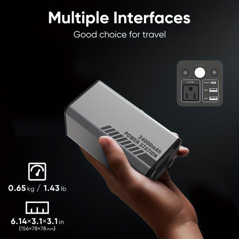 100W Portable Power Station with AC Outlet, 24000mAh/88.8Wh High-Capacity Battery, Compact Design for Camping, Home, Office & Outdoor Use, ABS/Metal Construction, 110V Output, Camping Power Supply | Sleek Power Station | Ligh