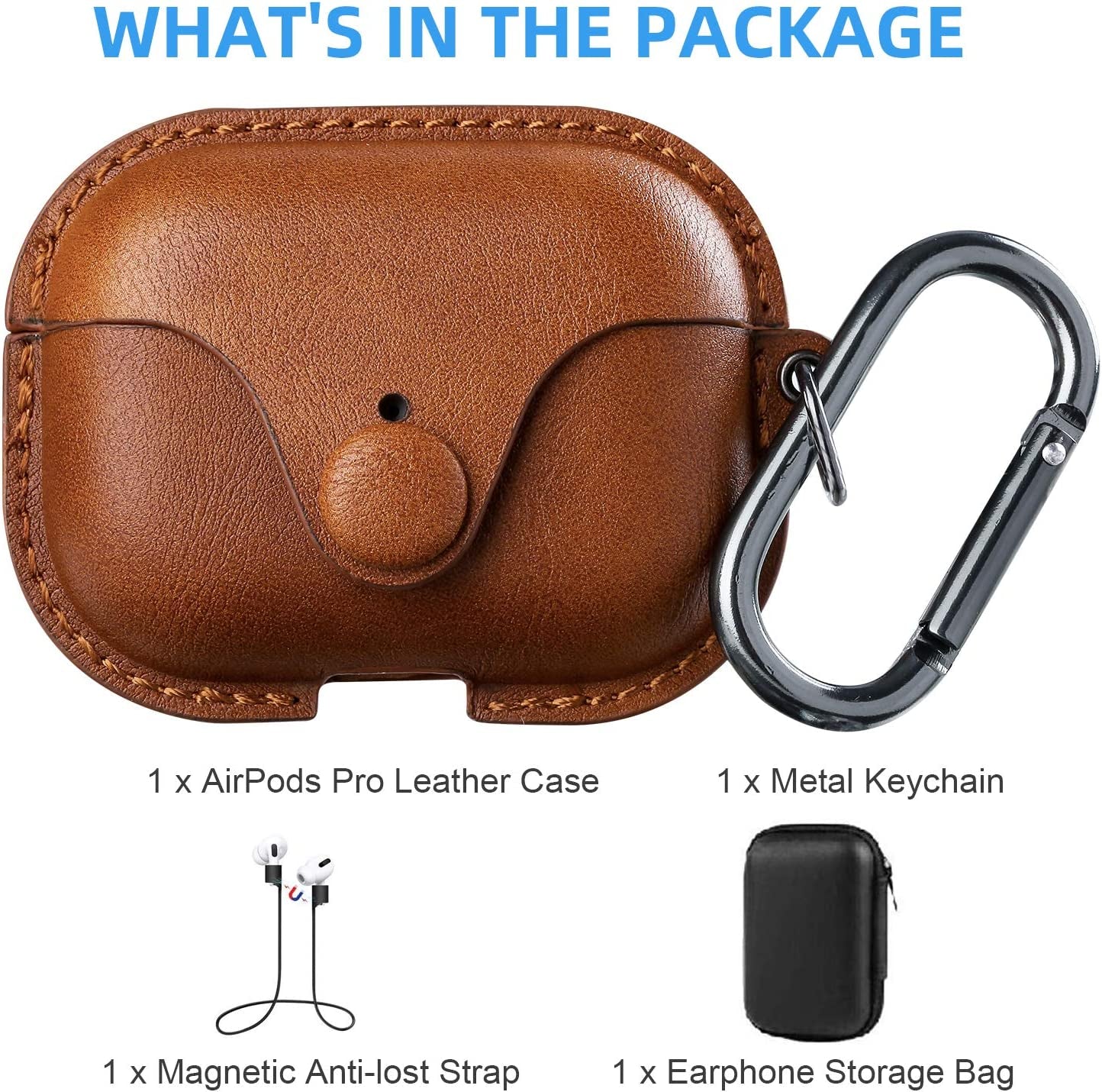 Maxjoy for Airpods Pro 2 Case Leather, Airpods Pro Leather Case Cover with Keychain Airpod Strap Compatible with Apple Airpod Pros 2Nd Generation 2023 2022/Airpods Pros 2019 (Front LED Visible), Brown