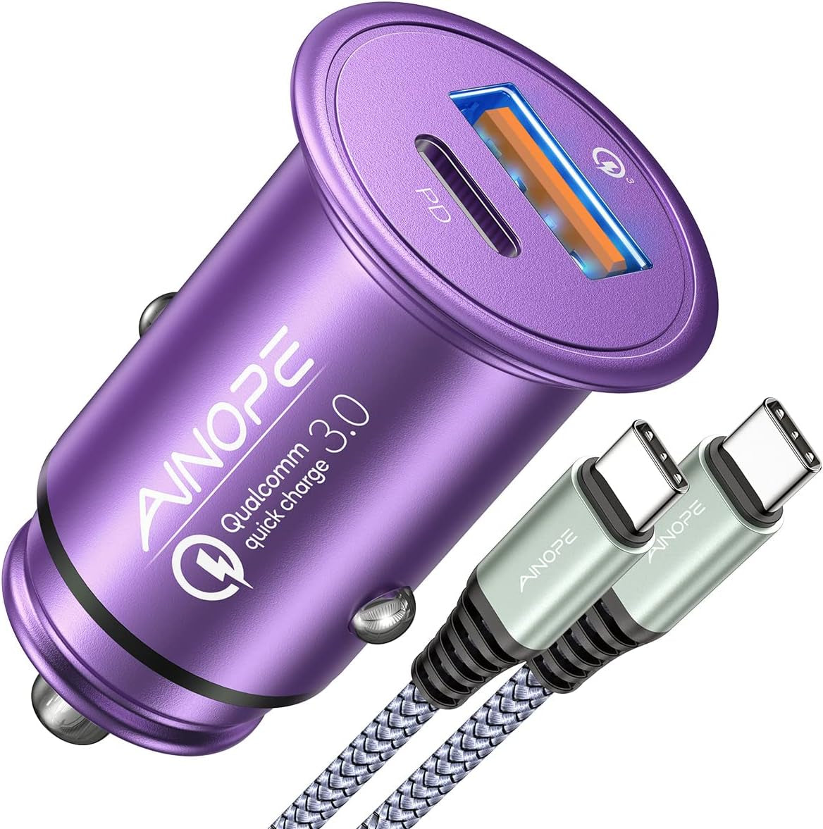 AINOPE USB C Car Charger Super Mini All Metal 54W Fast USB Car Charger PD&QC 3.0 Dual Port Car Adapter Compatible with Iphone 15 Pro Max 14 13 12 11 Pro Max XR XS Max 8 Galaxy S21/20-Red
