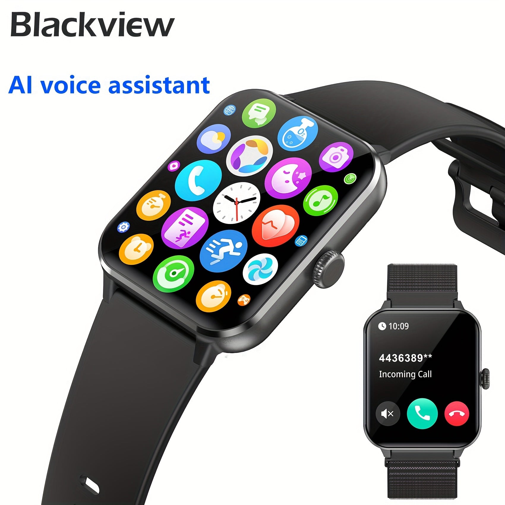 Blackview R50 Smart Watch With Wireless Call Answer\Make Call, 1.85 Inch HD Full Touchscreen, Case Made Of PC And Scratch Resistant Glass, 24H Monitoring, Sleep Monitoring, Sports Tracker, Pedometer, Music Photo Watch With Mi