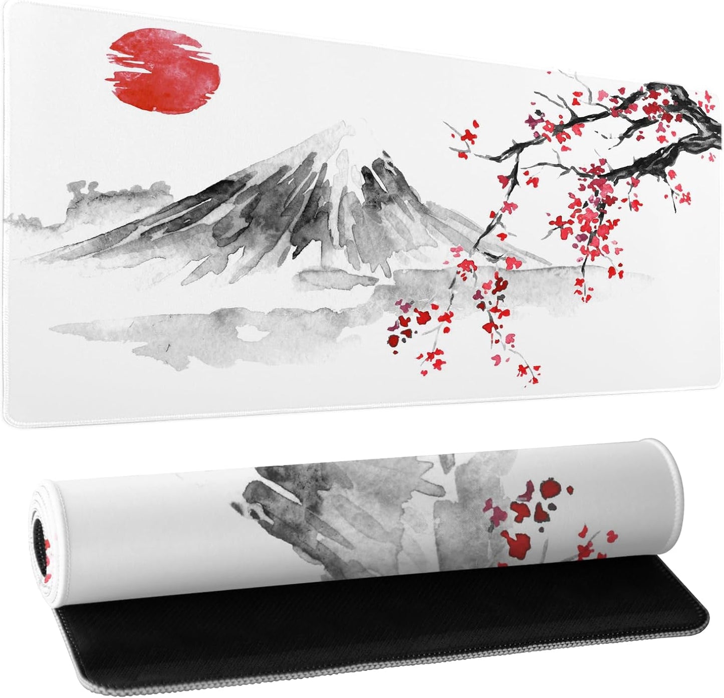 Japanese Cherry Blossom Sakura Large Gaming Mouse Pad 31.5×11.8 Inch XL Extended Waterproof Moudepads Non-Slip Rubber Base Keyboard Mat for Work/Office/Home