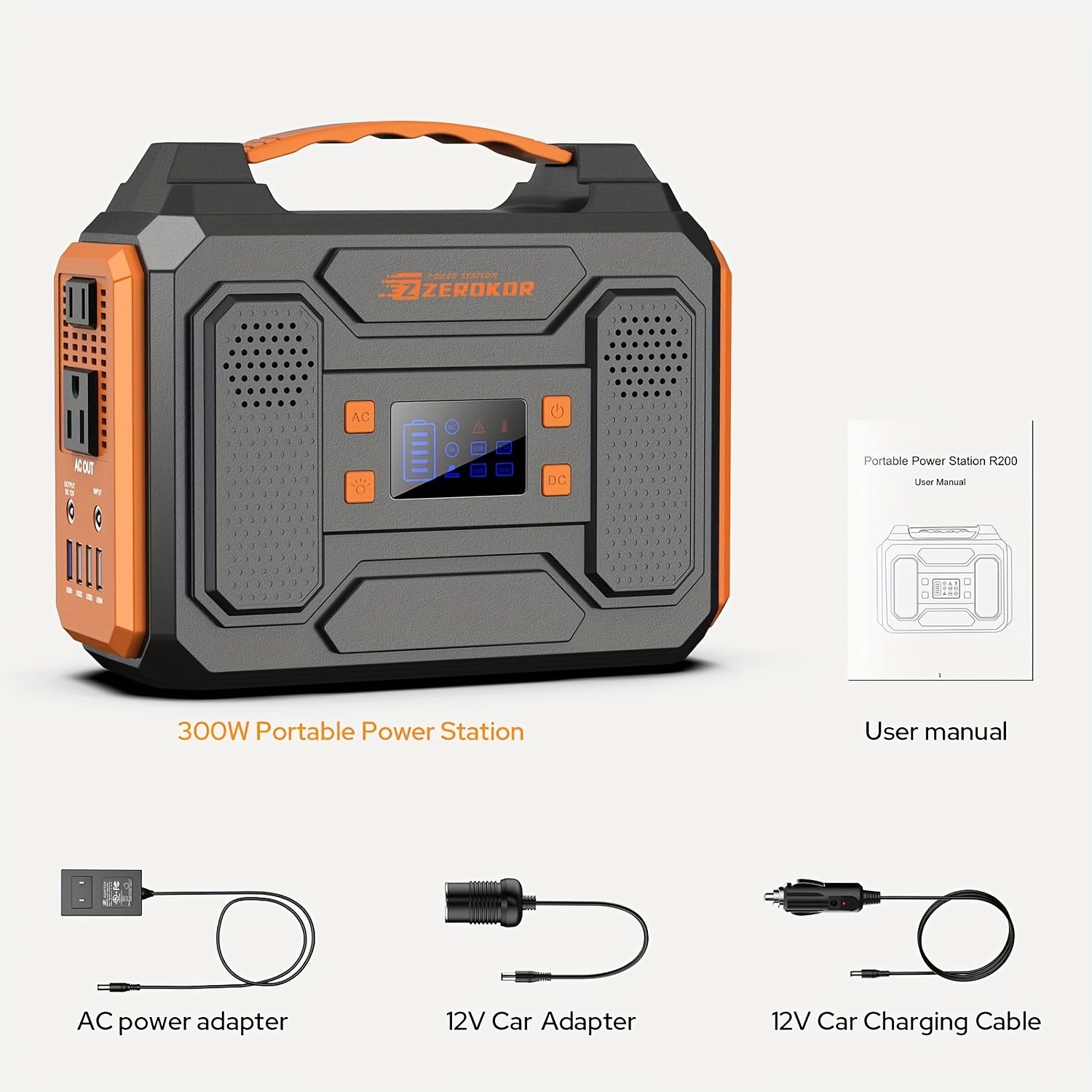 [280Wh Portable Power Station] 300W Portable Power Station - 280Wh Compact Lithium-Ion Battery Charger with Dual 110V AC Outlets, DC & USB QC3.0 Outputs, LED Flashlight, Built-in Cooling Vents for Camping, RV, Emergency Home