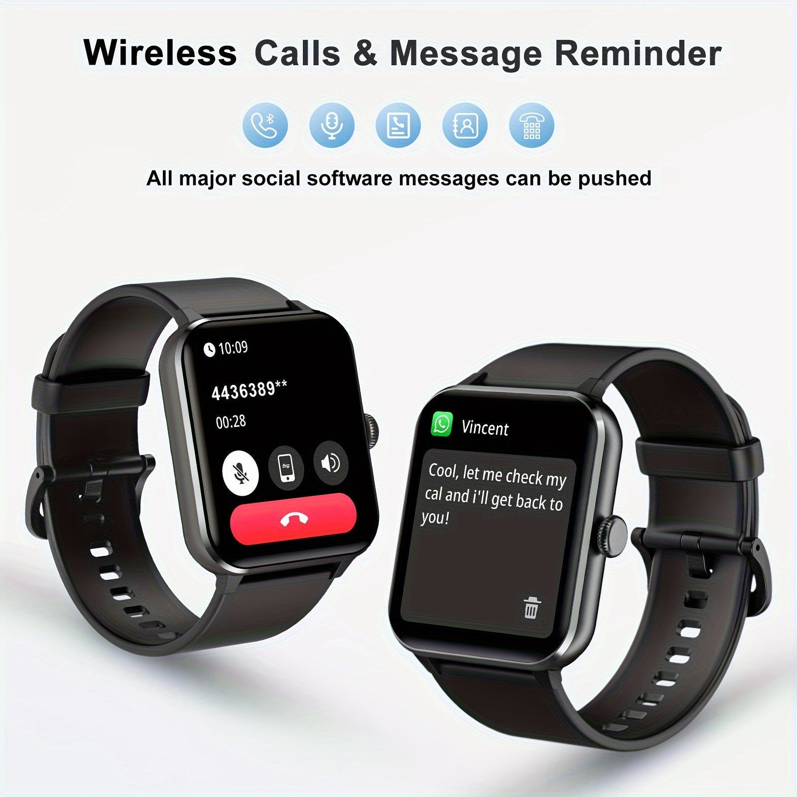 Blackview R50 Smart Watch With Wireless Call Answer\Make Call, 1.85 Inch HD Full Touchscreen, Case Made Of PC And Scratch Resistant Glass, 24H Monitoring, Sleep Monitoring, Sports Tracker, Pedometer, Music Photo Watch With Mi