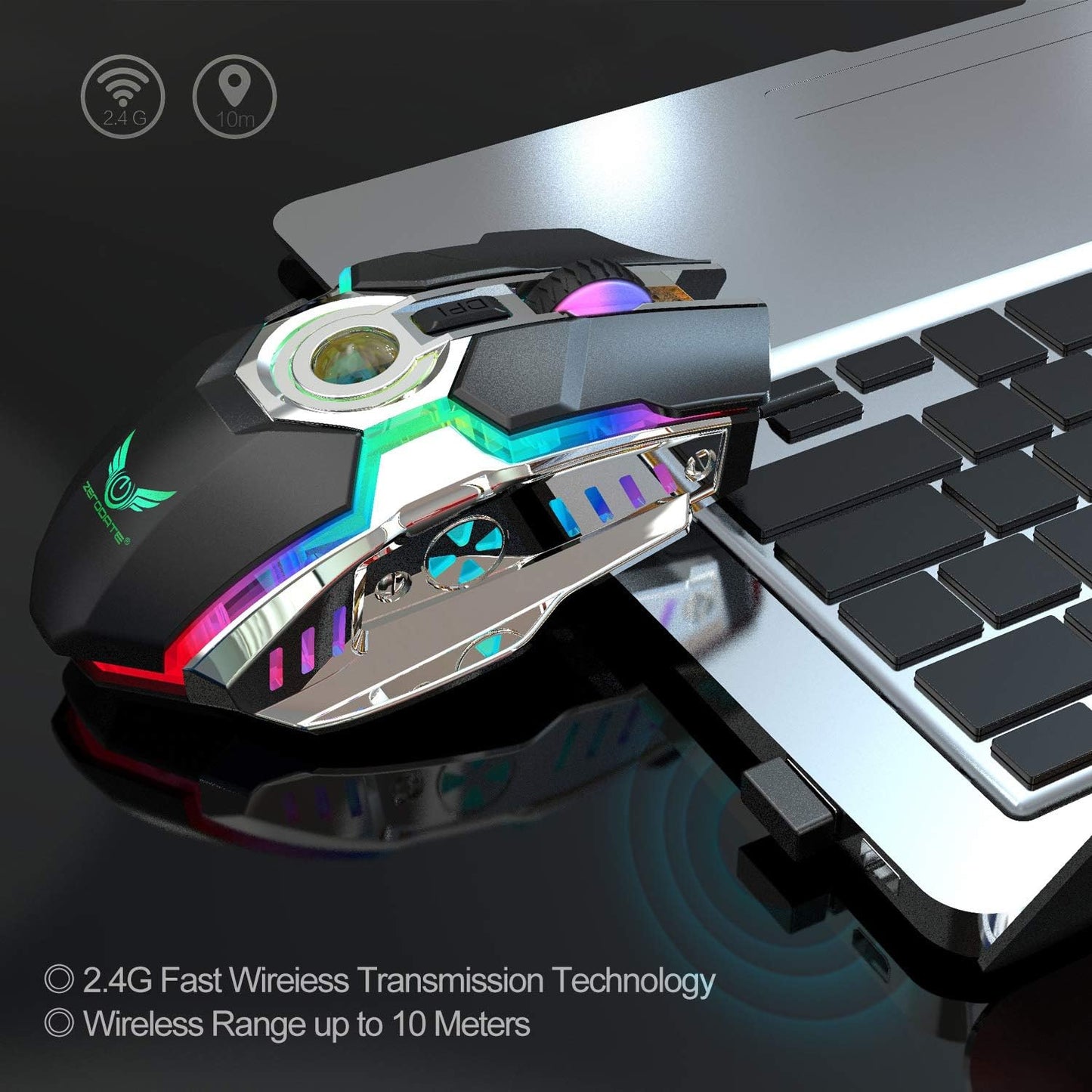 HXMJ- Rechargeable Wireless Gaming Mice with USB Receiver and Decompress Crystal Ball-Black