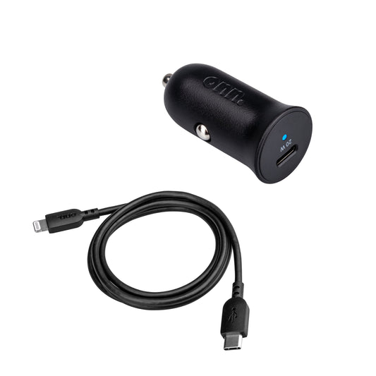. 20W Power Delivery Car Charging Kit with Lightning to USB-C Cable, Black