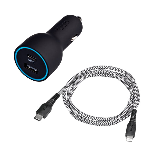 .32W Dual-Port Car Charging Kit with Lightning to USB-C Cable C Port PD 20W